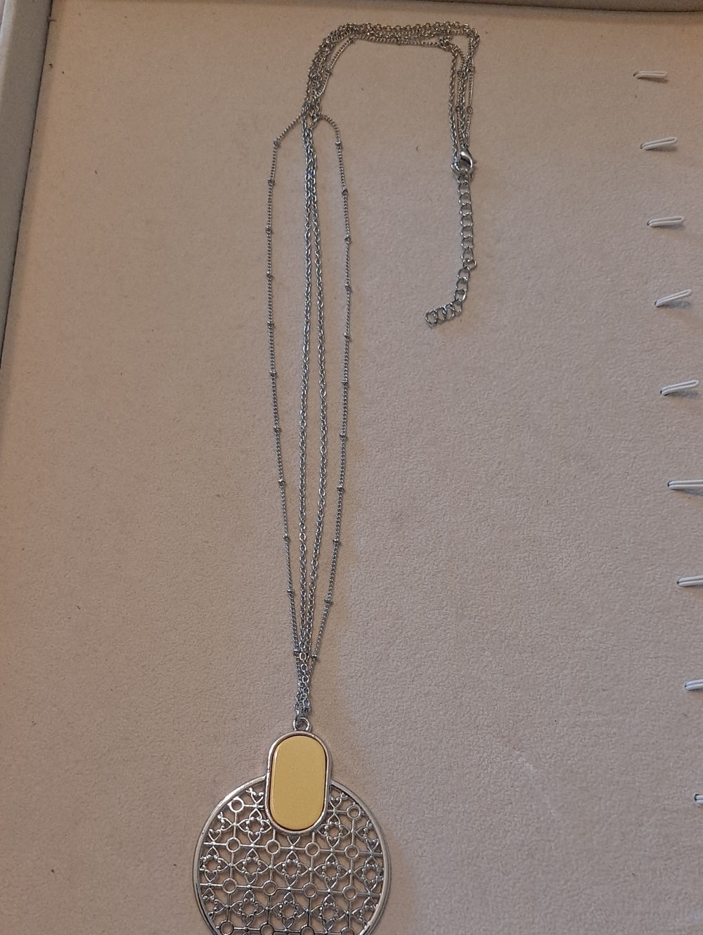 Silver Multi-Chain Necklace with Yellow Pendant